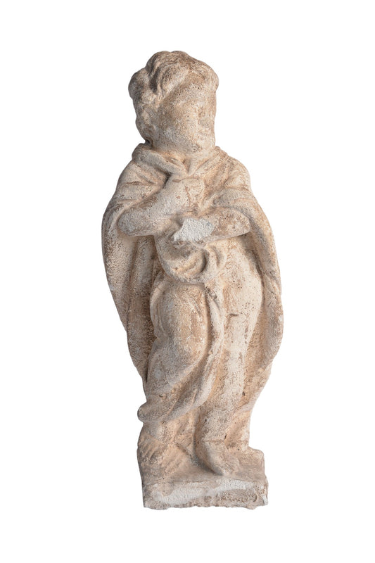 Limestone Boy Figural Garden Sculpture